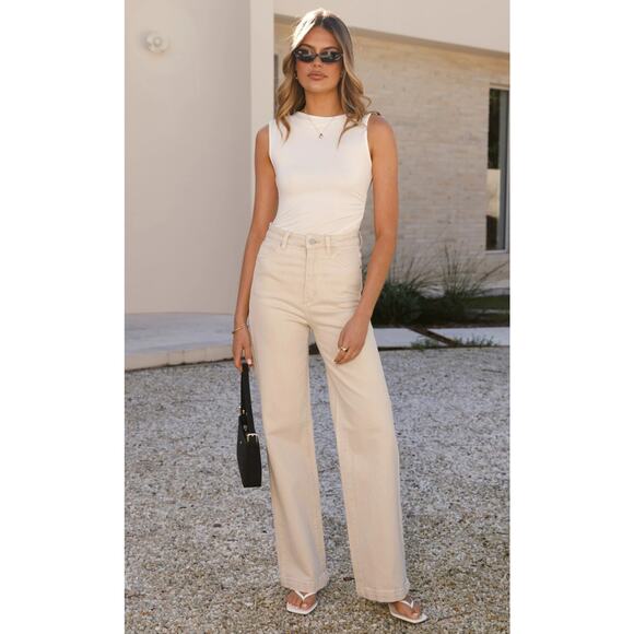 ABRAND '94 High & Wide Jeans High Rise Full Length Wide Leg in Bone/ Cream - Picture 1 of 14